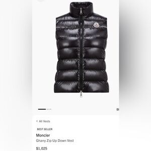 ✨100% AUTHENTIC BRAND NEW W/TAGS MONCLER CLASSIC GHANY VEST BLACK SZ 1 (SMALL)✨